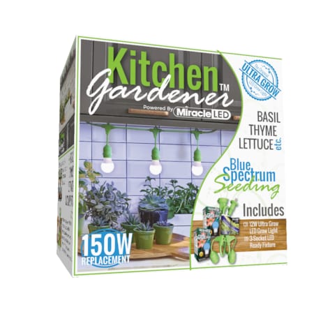 Miracle Led 3-Socket Kitchen Gardener Grow Light Kit, Blue Spec. 12W Replace 150W Grow Bulbs 802228